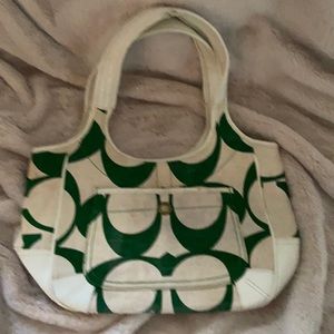 Medium White and Green Coach Purse